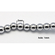Vacuum Plating Non-Magnetic Synthetic Hematite Beads Strands, Round, Gainsboro, Size: about 3mm in diameter, hole: 1mm, 133pcs/strand, 17.4 inch(G-Q535-1)