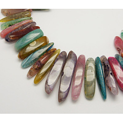 Gemstone Beads Strands, Natural Agate, Dyed, Colorful, Size: about 7~11mm wide, 27~75mm long, 5~11mm thick, hole: 1mm, 52pcs/strand, 15.4 inch(G-Q254-1)