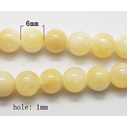 Natural Yellow Jade Beads, Round, Lemon Chiffon, Size: about 6mm in diameter, hole: 1mm, 68pcs/strand, 16 inch(G-Q276-1)