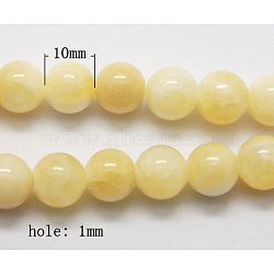 Natural Yellow Jade Beads, Round, Lemon Chiffon, Size: about 10mm in diameter, hole: 1mm, 40pcs/strand, 16 inch(G-Q278-1)