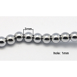 Vacuum Plating Non-Magnetic Synthetic Hematite Beads Strands, Round, Gainsboro, Size: about 3mm in diameter, hole: 1mm, 133pcs/strand, 17.4 inch(G-Q535-1)