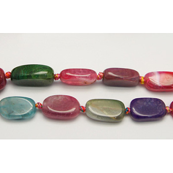 Gemstone Beads Strands, Natural Agate, Dyed, Colorful, Size: about 12~26mm wide, 21~30mm long, 7~10mm thick, hole: 2mm, 13~14pcs/strand, 15.4 inch
