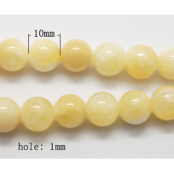 Natural Yellow Jade Beads, Round, Lemon Chiffon, Size: about 10mm in diameter, hole: 1mm, 40pcs/strand, 16 inch