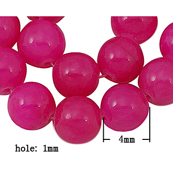 Natural Yellow Jade Beads, Dyed, Round, Magenta, 4mm, Hole: 1mm