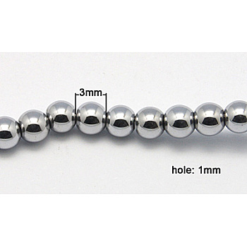 Vacuum Plating Non-Magnetic Synthetic Hematite Beads Strands, Round, Gainsboro, Size: about 3mm in diameter, hole: 1mm, 133pcs/strand, 17.4 inch