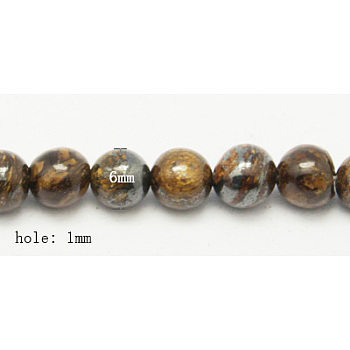 Natural Bronzite Beads Strands, Round, Coconut Brown, Size: about 6mm in diameter, hole: 1mm, 60pcs/strand, 15.7 inch