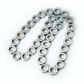 Non-Magnetic Synthetic Hematite Beads Strands, Donut, Silver Plated, 12x4mm, Hole: 1mm
