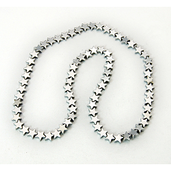 Non-Magnetic Synthetic Hematite Beads Strands, Star, Silver Plated, 6x6x2mm, Hole: 1mm