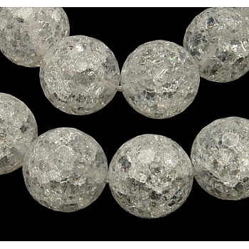 Synthetic Crackle Quartz Beads Strands, 128 Facets, Round, White, 14mm, Hole: 1mm, about 28pcs/strand, 16 inch