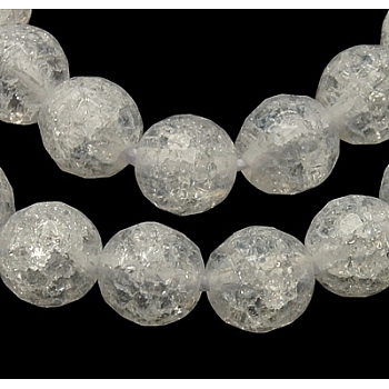 Synthetic Crackle Quartz Beads Strands, 128 Facets, Round, White, 6mm, Hole: 1mm, about 66pcs/strand, 16 inch