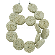 Natural Lava Rock Beads Strands, Dyed, Flat Round, Beige, about 20~21mm in diameter, 6mm thick, hole: 1mm, about 19 pcs/strand, 15 inch(G538-3)