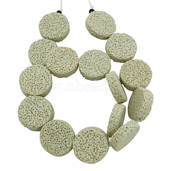 Natural Lava Rock Beads Strands, Dyed, Flat Round, Beige, about 20~21mm in diameter, 6mm thick, hole: 1mm, about 19 pcs/strand, 15 inch(G538-3)