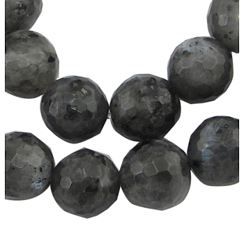 Natural Larvikite Beads Strands, Faceted(128 Facets) Round, about 8mm in diameter, hole: 1mm, 49 pcs/strand, 15 inch