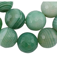 Gemstone Beads Strand, Natural Striped Agate/Banded Agate, Natural, Faceted Round, Dyed, Green, about 8mm in diameter, hole: 1mm, 49 pcs/strand, 15 inch(G875-8MM)