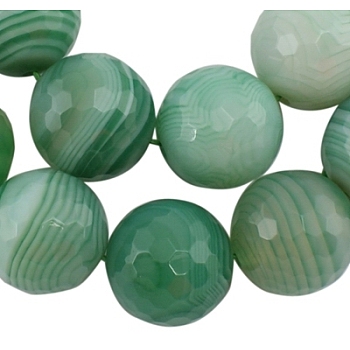 Gemstone Beads Strand, Natural Striped Agate/Banded Agate, Natural, Faceted Round, Dyed, Green, about 8mm in diameter, hole: 1mm, 49 pcs/strand, 15 inch