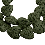 Dyed Natural Lava Rock Bead Strands, Heart, Dark Olive Green, 20~21x20~21x7~8mm, Hole: 1mm, about 20pcs/strand, 15.55 inch(G917-10)