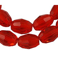 Glass Beads Strands, Faceted, Oval, Crimson, about 6mm long, 4mm thick, hole: 1mm, about 72pcs/strand(GC891Y-2)