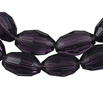 Glass Beads Strands, Faceted, Oval, Purple, about 8mm long, 6mm thick, hole: 1.5mm, about 72pcs/strand