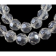 Glass Beads Strands, Faceted Round, Clear, Pearl Luster Plated, The beads about 4mm in diameter, hole: 1mm, about 13 inch/strand, about 83pcs/strand(GF4mm01Y-L)