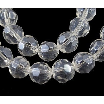 Glass Beads Strands, Faceted Round, Clear, Pearl Luster Plated, The beads about 4mm in diameter, hole: 1mm, about 13 inch/strand, about 83pcs/strand