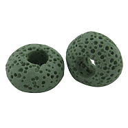 Lava Rock Gemstone European Beads, Large Hole Beads, No Metal Core, Rondelle, Green, 15~16.5x9~10mm, Hole: 5mm(GGDA007-9)