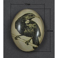 Tempered Glass Cabochons, Oval, Dark Olive Green, Size: about 40mm long, 30mm wide, 9mm thick(GGLA-R193-3)
