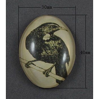 Tempered Glass Cabochons, Oval, Dark Olive Green, Size: about 40mm long, 30mm wide, 9mm thick