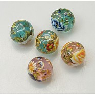 Glass Printed Beads, Round, Mixed Color, 10mm, Hole: 0.5mm(GLAA-C002-M)