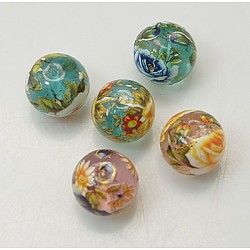 Glass Printed Beads, Round, Mixed Color, 10mm, Hole: 0.5mm(GLAA-C002-M)