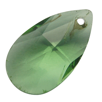 Glass Pendants, Crystal Suncatcher, Faceted, teardrop, Light Green, Size: about 13mm wide, 22mm long, 8mm thick, hole: 0.8mm