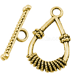 Tibetan Style Toggle Clasps, Cadmium Free & Nickel Free & Lead Free, Antique Golden, Teardrop: 25x14x3mm, Bar: 21x4.5mm, Hole: 2mm(GLF10216Y-NF)