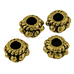 Tibetan Style Spacer Beads, Lead Free, Cadmium Free and Nickel Free, Flat Round, Antique Golden, 5mm in diameter, 3mm thick, hole: 2mm(GLF11362Y-NF)