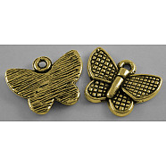 Tibetan Style Alloy Antique Golden Pendants, Lead Free, Cadmium Free and Nickel Free, Butterfly, 13mm long, 17.5mm wide, 2mm thick hole: 2mm(GLF0828Y-NF)