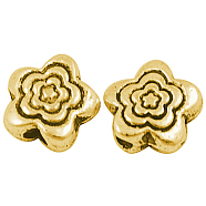 Tibetan Style Alloy Beads, Flower, Antique Golden, Lead Free & Cadmium Free & Nickel Free,  6x6x3mm, Hole: 1mm(GLF10721Y-NF)