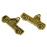 Tibetan Style Alloy Pendants, Pick Up Truck Charms, Lead Free and Cadmium Free & Nickel Free, Antique Golden Color, Size: about 15mm long, 26mm wide, 2mm thick, hole: 1.5mm(GLF11520Y-NF)