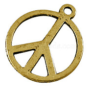 Tibetan Style Alloy Pendants, Peace Sign, Cadmium Free & Nickel Free & Lead Free, Antique Golden, 18x1mm, Hole: 2mm(GLF1590Y-NF)