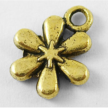 Tibetan Style Alloy Charms, Lead Free and Cadmium Free, Flower, Antique Golden, 13x11x2.5mm, Hole: 2.5mm