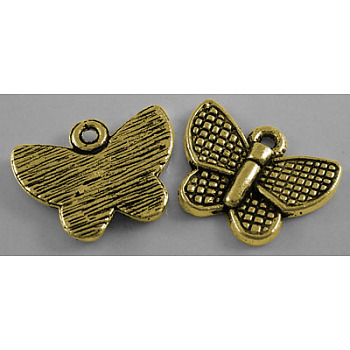 Tibetan Style Alloy Antique Golden Pendants, Lead Free, Cadmium Free and Nickel Free, Butterfly, 13mm long, 17.5mm wide, 2mm thick hole: 2mm