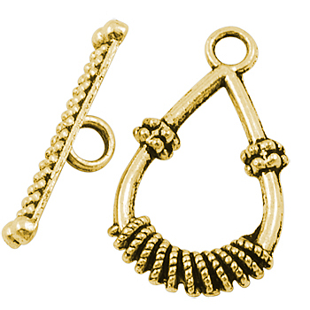 Tibetan Style Toggle Clasps, Cadmium Free & Nickel Free & Lead Free, Antique Golden, Teardrop: 25x14x3mm, Bar: 21x4.5mm, Hole: 2mm