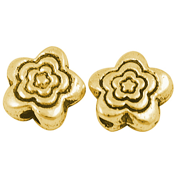 Tibetan Style Alloy Beads, Flower, Antique Golden, Lead Free & Cadmium Free & Nickel Free,  6x6x3mm, Hole: 1mm