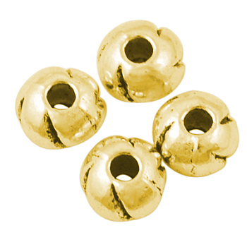 Tibetan Style Alloy Beads, Cadmium Free & Nickel Free & Lead Free, Round, Antique Golden, 5.5x5.5x3.5mm, Hole: 1.5mm