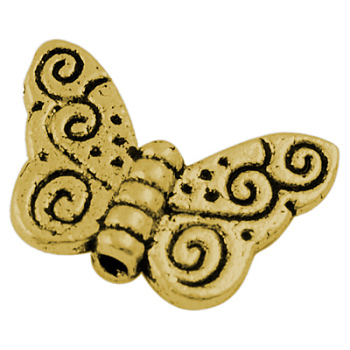 Tibetan Style Alloy Beads, Butterfly, Antique Golden Color, Lead Free & Cadmium Free, 11x15x1.5mm, Hole: 1.5mm