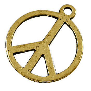 Tibetan Style Alloy Pendants, Peace Sign, Cadmium Free & Nickel Free & Lead Free, Antique Golden, 18x1mm, Hole: 2mm