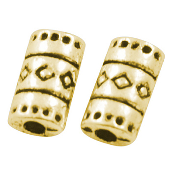 Tibetan Style Alloy Beads, Tube, Lead Free & Nickel Free & Cadmium Free, Antique Golden Color, 9x5x3mm, Hole: 2mm