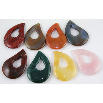 Natural Gemstone Pendants, teardrop, Assorted, about 34~35mm wide, 50~51mm long, 6~7mm thick, hole: 13mm wide, 20mm long