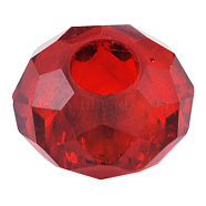 Handmade Crystal European Beads, Large Hole Beads, Imitation Austrian, Rondelle, Dark Red, about 14mm in diameter, 8mm thick, hole: 5mm(GPDL7Y-47)