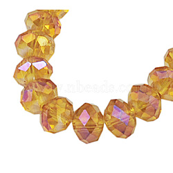Electroplate Glass Beads Strands, AB Color Plated, Faceted, Rondelle, Goldenrod, 10x7mm, Hole: 1.4mm, about 60~61pcs/strand, 46~48cm(GR10MMY-5AB)