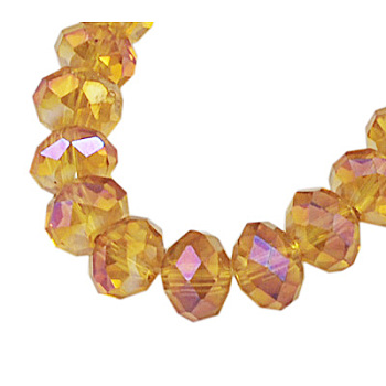 Electroplate Glass Beads Strands, AB Color Plated, Faceted, Rondelle, Goldenrod, 10x7mm, Hole: 1.4mm, about 60~61pcs/strand, 46~48cm