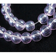 Glass Beads Strands, Pearl Luster Plated, Round, Pink, about 4mm in diameter, hole: 1mm, about 80pcs/strand, 13 inch(GR4mm29Y-B)