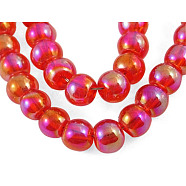Glass Bead Strands, Round, AB Color Plated, Red, 4mm, Hole: 1mm, about 80pcs/strand, 13 inch/strand(GR4mm46Y-AB)